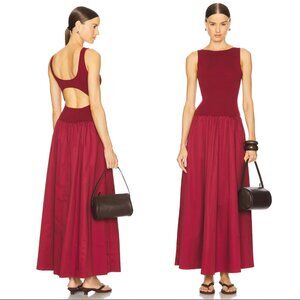St. Agni Bateau Cut Out Maxi Dress in Berry Red Drop Waist High Neck Small S